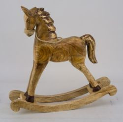 Schaukelpferd Mangolholz natur/gold 38x9x37cm