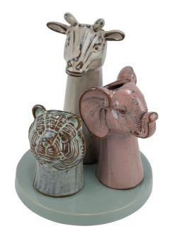 Vasen Steingut 3er auf Fuß Tiere 12,5x12,5x16,5cm