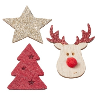 Streuteile Weihnachts Set rot, Stern, Baum, Elchkopf ca. 4,5 - 6,5cm
