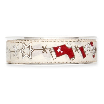 Band Weihnachten 25mmx18m creme/rot/gold