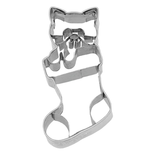 Ausstechform Katze in Socke Edelstahl 7cm mit Innenprägung PG grün