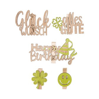 Holzklammern Geburtstag grün/natur 5Stück