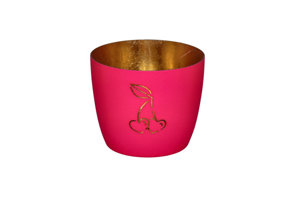Windlicht Kirsche Herzen pink/ gold 8,5cm Ø10cm