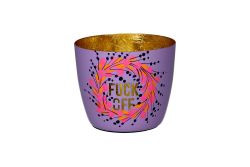 Windlicht Eisen Madras M Motiv: Fuck off lila/ gold 8,5cm, D10cm