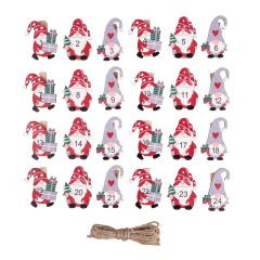 Adventszahlen Santa 1-24 4-4,3cm, Klammern+Kordel