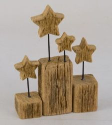 Aufsteller mit 4 Sterne Holz natur 12,5x3,5x17cm