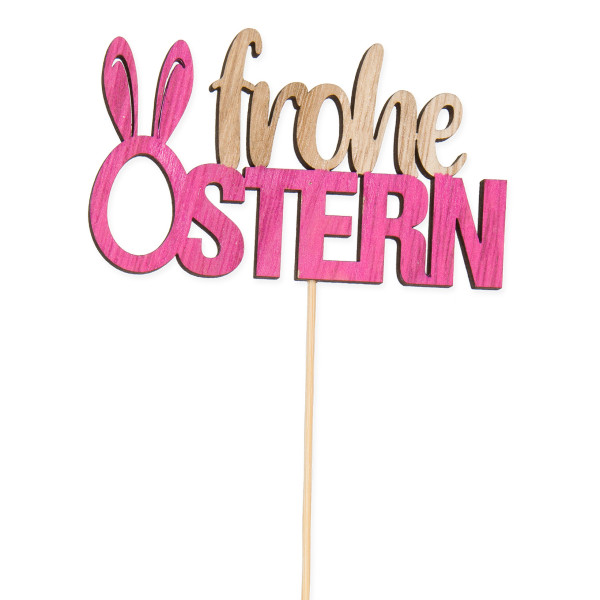 Stecker Holz pink natur Frohe OSTERN 9,5 x 5,8 x 20cm