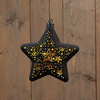 LED Stern Glas schwarz/gold 10LED warm weiss 19cm