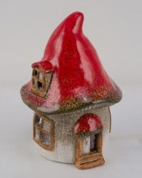 Windlicht Haus/Pilz Keramik braun/rot 10x10x14cm