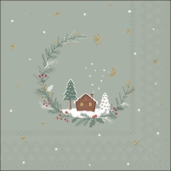 Serviette Little wood cabin sage 33x33cm