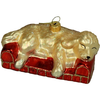 Hänger Hund schlafend Glas rot 10,1cm