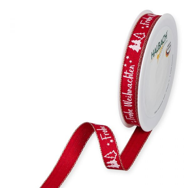 Band Frohe Weihnachten 15mmx20m rot/weiss
