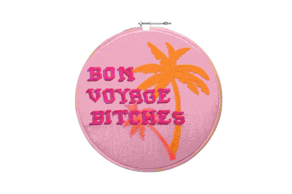 Stickbild Bon voyage bitches BW rosa,Mangoholz 27x0,7x27cm