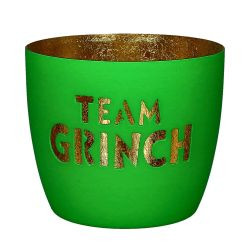 Windlicht Madras M, Motiv: Team Grinch, neon grün/gold H8,5cm, D10cm