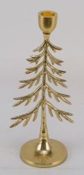 Kerzenständer Alu m. Tanne gold D2,3cm, 11,5x8x26cm