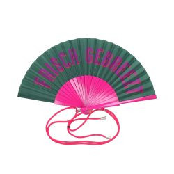 Fächer Holz/Polyester 23cm, Motiv: Frisch Gebreezt, grün/pink 42x23x3cm
