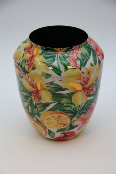 Vase Metall gelb/grün 12x19x23cm