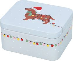 Geschenkbox Xmas Dachshund 12 x 10 cm Höhe 6 cm grau Weißblech
