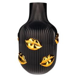 Vase Glas L´amour 30cm Lippen Gold, schwarz, gs 18,3x30x18,3cm