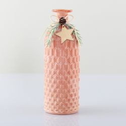 Vase Glas mit Stern Hänger und Tanne orange-satiniert 25cm
