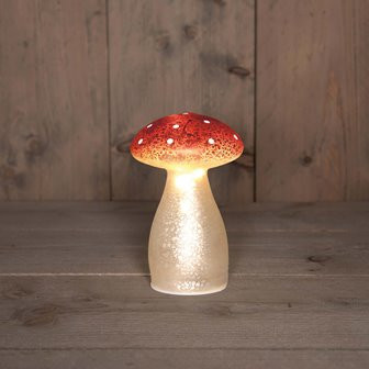 LED Pilz Glas rot mit weissen Tupfen H15cm