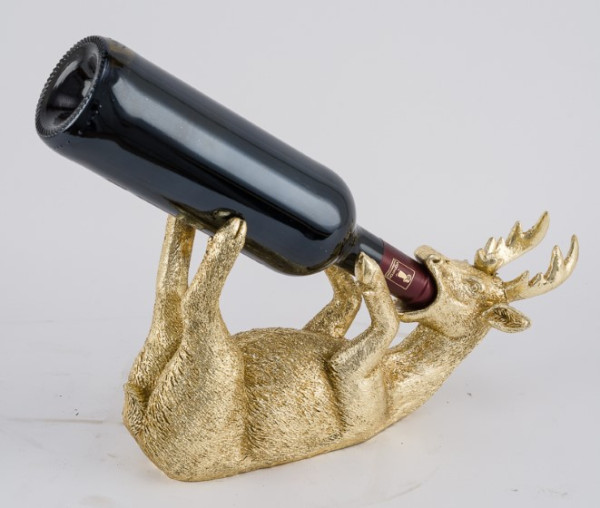Flaschenhalter Hirsch Poly gold 32x9,5x18cm