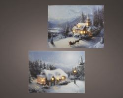 LED Leinwand Winter Landschaft indoor 1,5x58x38cm 2fach sort.