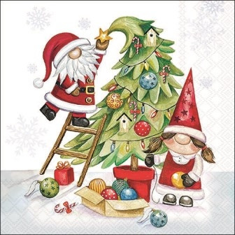 Serviette Gonks decorating tree 33x33cm