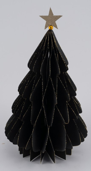 Tanne Glitzer Papier schwarz gold 12x12x24cm