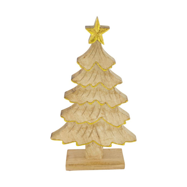 Weihnachtsbaum Mangoholz natur/gold 22x6x38cm
