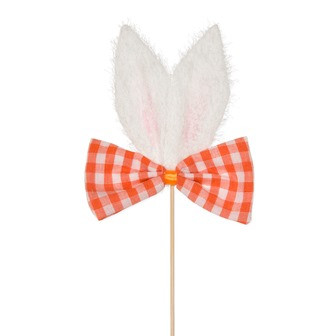 Stecker Holz Hasenohren/Schleife orange/weiss