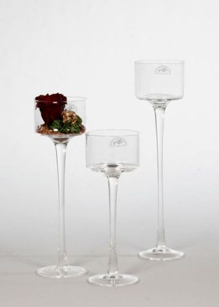 Teelichthalter mit Fuß Glas klar 30x9cm