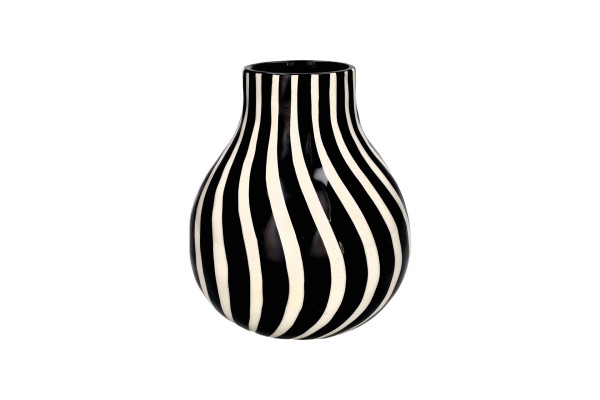 Vase Gestreift M schwarz/weiß 16,8x16,8x19,6cm