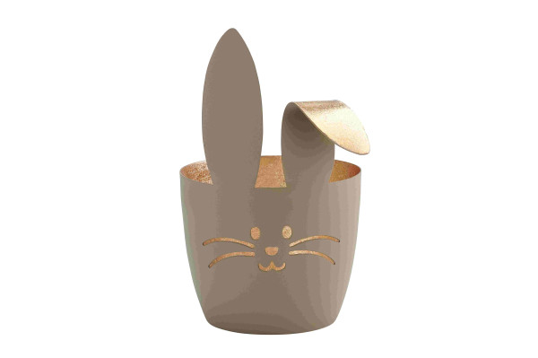 Windlicht Hase mit Knickohr Eisen beige gold 16,8x10cm