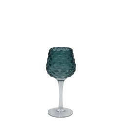 Teelichthalter PINE GLOW STEM S Glas petrol 19x8,3cm