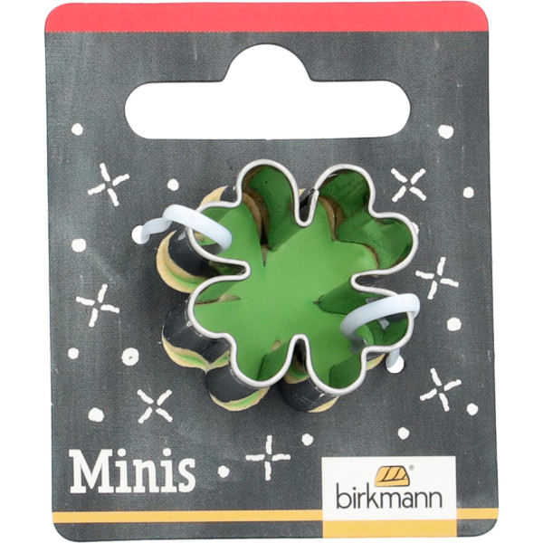 Mini-Ausstechform Kleeblatt Edelstahl auf Cardboard, 2,5 cm PG rot