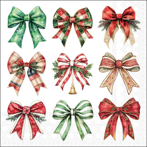 Serviette Merry ribbons white 33x33cm