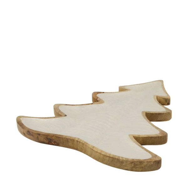 Teller Weihnachtsbaum Mangoholz natur/weiss 38x32x2.5cm