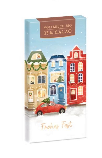 Bio-Schokolade 80g Weihnachten Frohes Fest (Häuser)