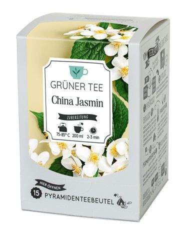 Pyramidenbeutelbox China Jasmin Grüntee 15 Btl.