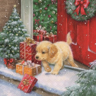 Serviette X-Mas puppy 33x33cm