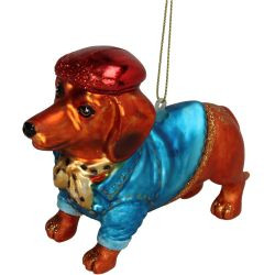 Hänger Glas Dachshund blau 12,5cm