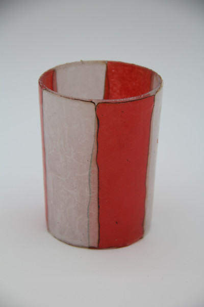 Votiv Glas rot/weiss 8x8x10cm