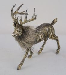 Hirsch m.Fellkragen steh. Poly antik/silber, 14x6,5x14cm