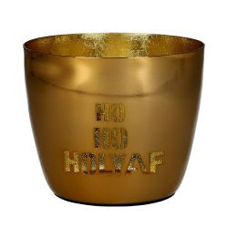 Windlicht Madras M, Motiv: Ho ho holyaf, gold H8,5cm, D10cm