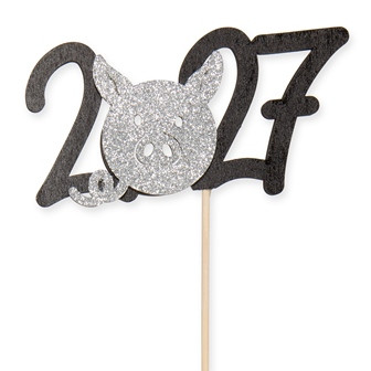 Stecker 2027 Holz schwarz/silber glitter