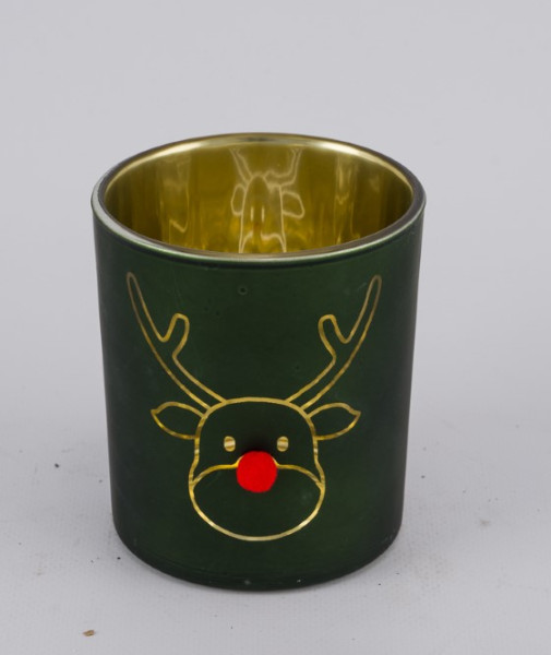 Windlicht Glas grün gold 7x7x8cm