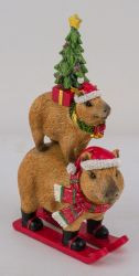 XMAS-Capybara a.Ski Polyresin braun/rot 13,5x6,5x23,5cm