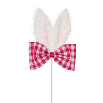 Stecker Holz Hasenohren/Schleife pink/weiss