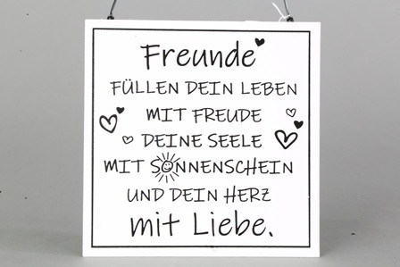 Schild Hänger m.Text Metall 12,5x0,7x12,5cm weiß